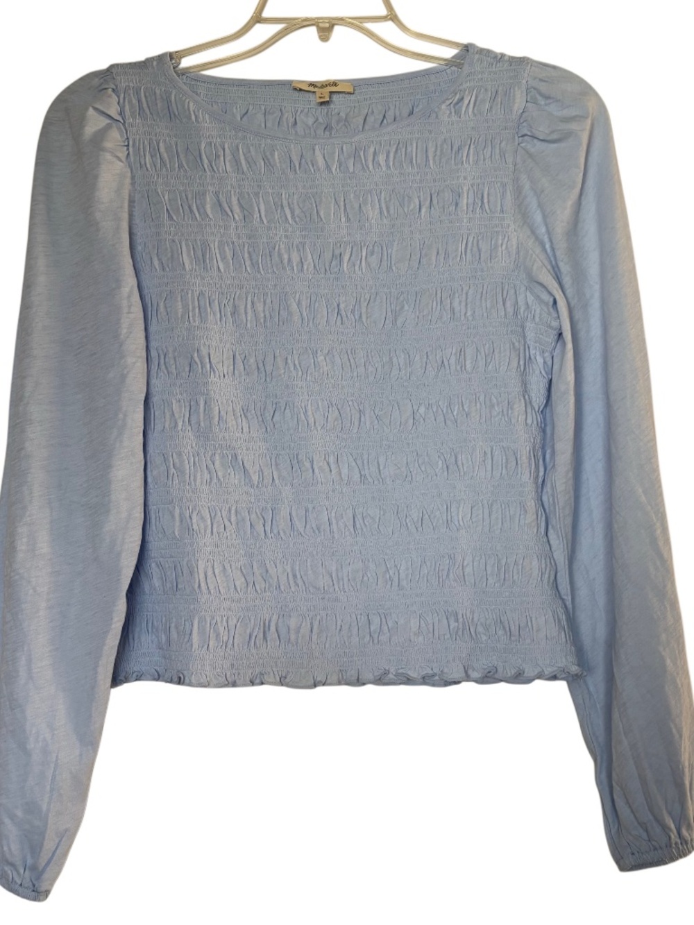 Women’s Madewell Smocked Boatneck Top in Blue Sz LG NWT
